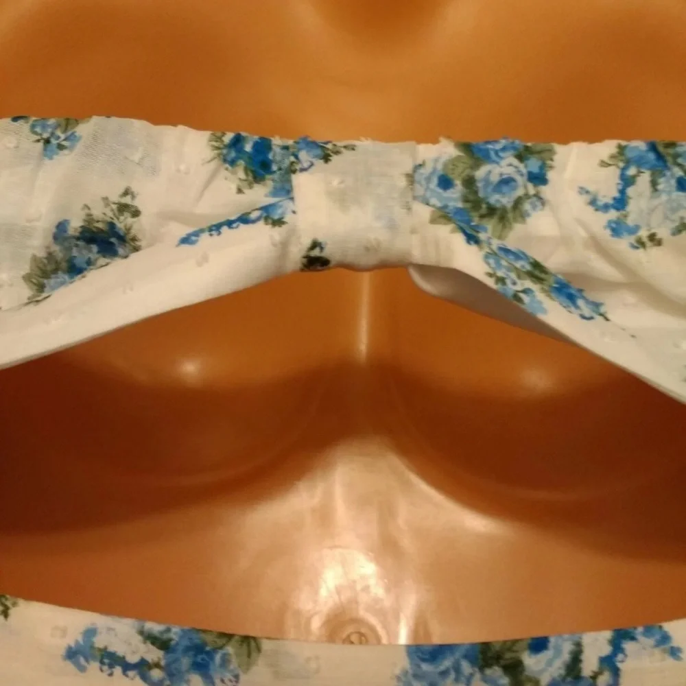 Emerald Sundae Strapless Dress - White with Blue Floral Clip Dot